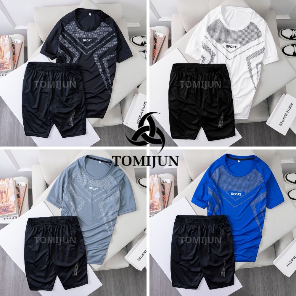 Đồ Bộ thể thao nam bộ quần áo mùa hè cộc tay vải thun lạnh thoáng mát co giãn năng động thời trang TOMIJUN