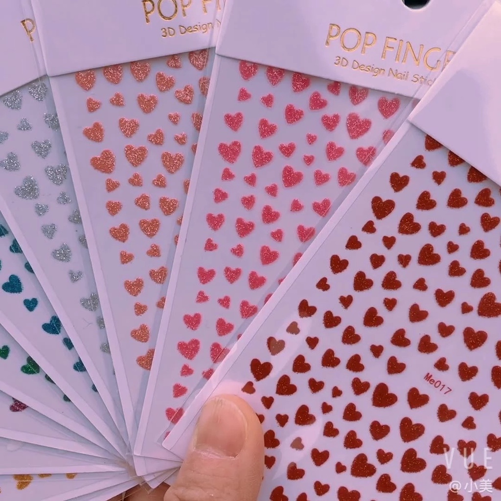 1 Tờ Miếng Dán Trang Trí Móng Tay 3D Lấp Lánh Hình Trái Tim