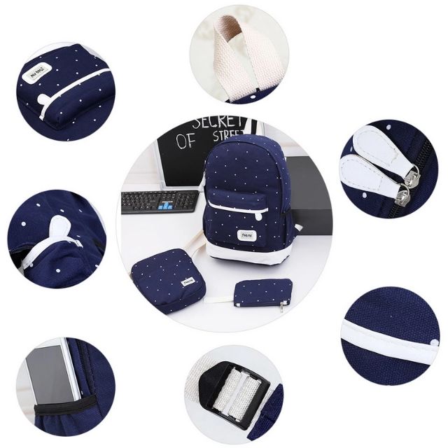 BỘ BA MÓN BALO TÚI XÁCH,BALO CHẤM BI THỜI TRANG,BA LÔ CAO CẤP,BALO VẢI BỐ,BA LÔ CANVAS,BALO ĐẸP,BALO NỮ,BALO TEEN,BALORE