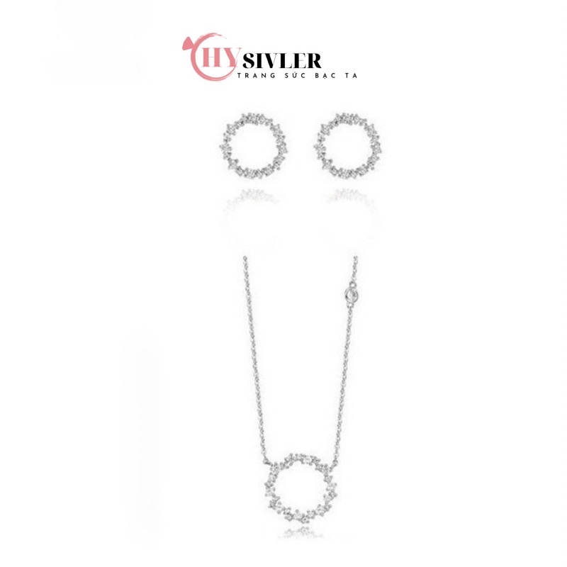 Set bông tai dây chuyền bạc ta huyền thoại biển xanh hình tròn đính đá dây chuyền bông tai nữ bạc thật giá rẻ CHY SILVER