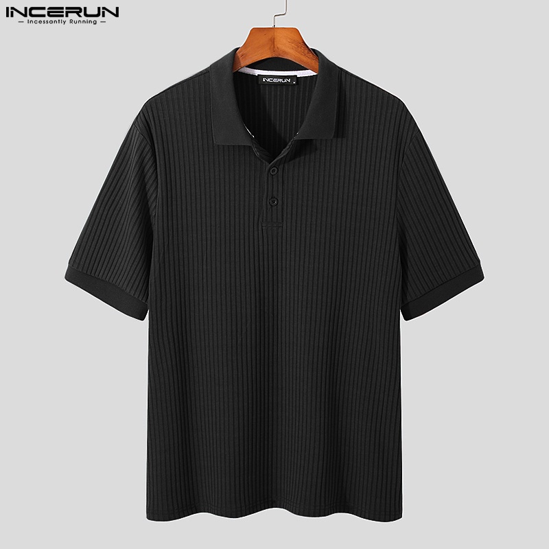 Áo thun polo INCERUN vải dệt kim ngắn tay họa tiết kẻ sọc thời trang mùa hè cho nam