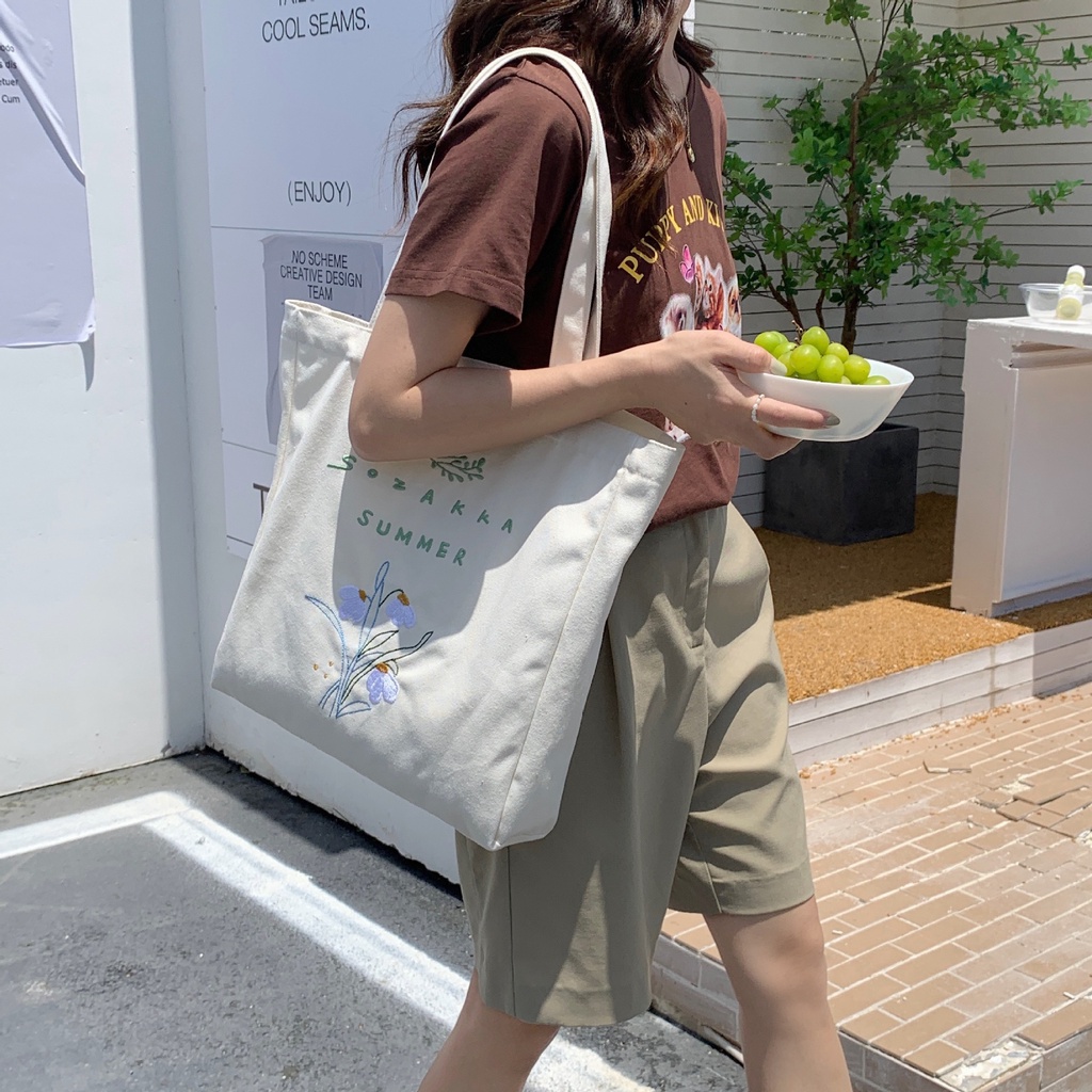 Túi Xách Canvas Cỡ Lớn Thêu Hoa Tinh Tế Thân Thiện Với Môi Trường