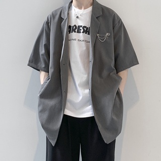 Áo blazer nam tay ngắn màu xám form rộng phong cách Hàn Quốc Leafa BZ17