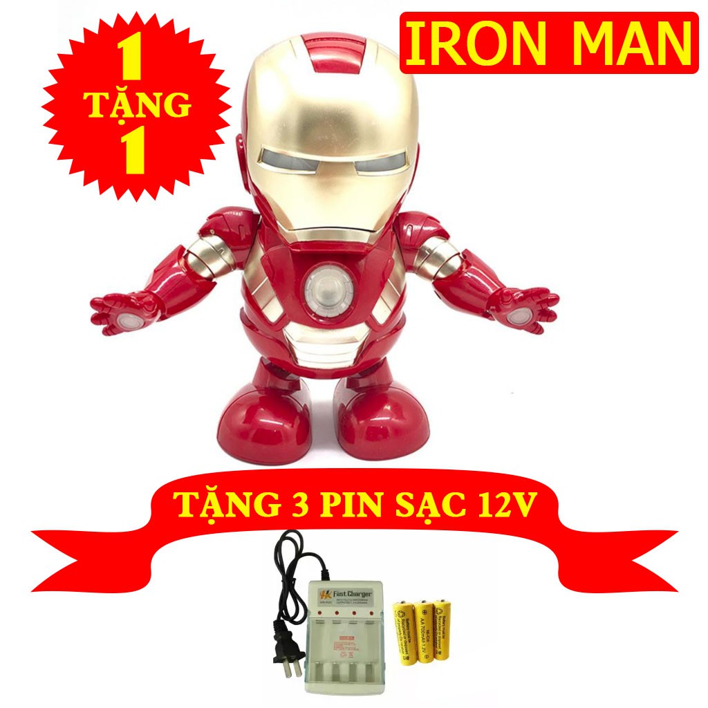 Đồ Chơi RoBot Iron Man - Robot tự nhảy múa có đèn led, có nhạc mặt lạ đóng mở -dc3677