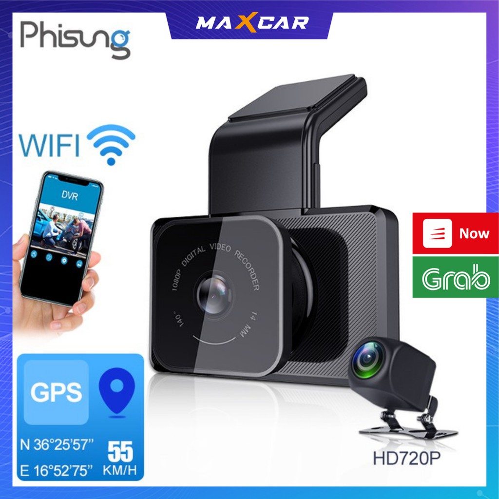 Camera hành trình ô tô Phisung K10 tích hợp camera sau Wifi GPS 1080p Hd Tầm Nhìn Ban Đêm Cho Xe Hơi