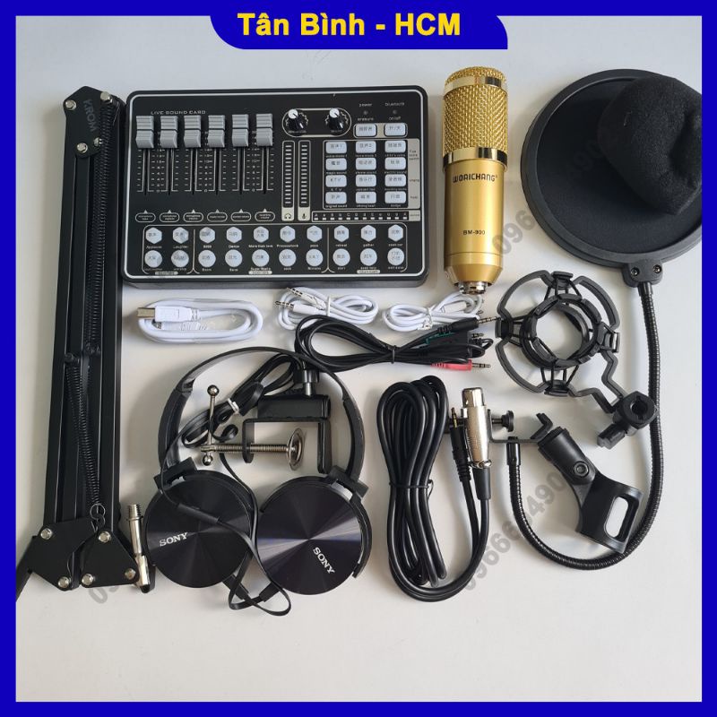 Bộ thu âm livestream H9 Bluetooth và mic BM900 đầy đủ phụ kiện