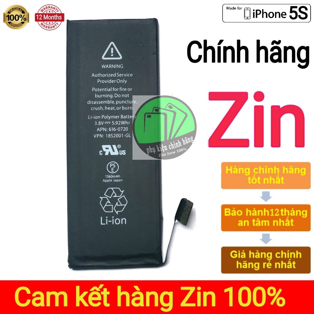 PIN IPHONE 5S APPLE dung lượng chuẩn 1560mAh Chính hãng