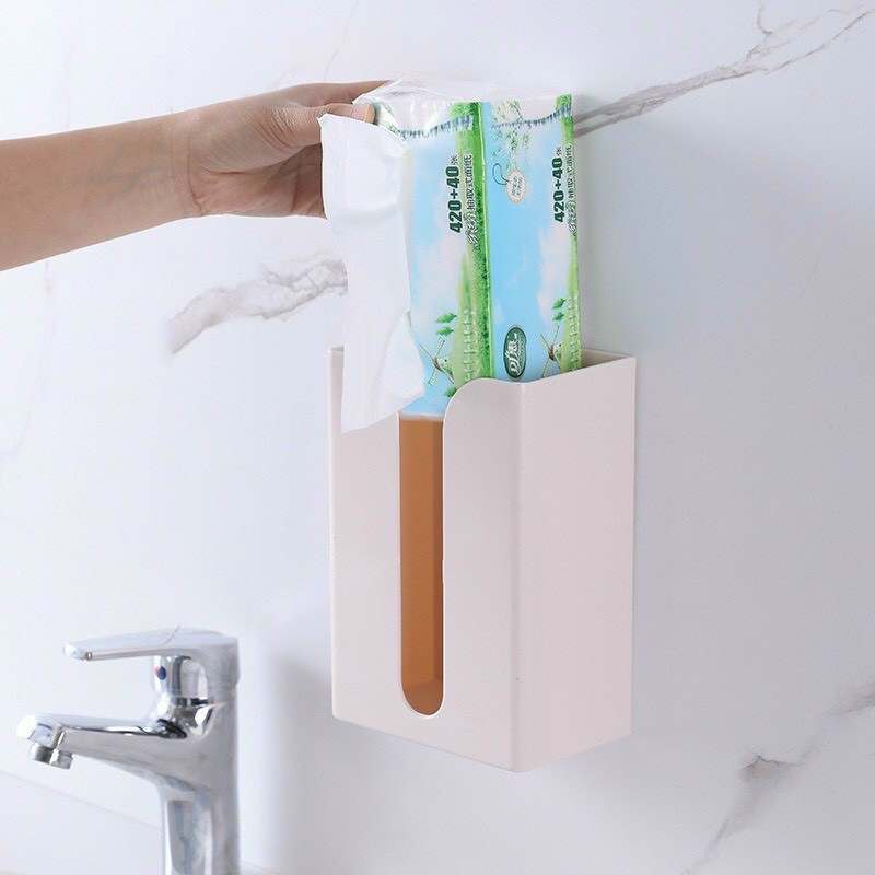 Hộp đựng khăn giấy lau tay rút dán tường dán dính siêu tiện lợi - Hộp đựng đồ dùng để bàn đa năng