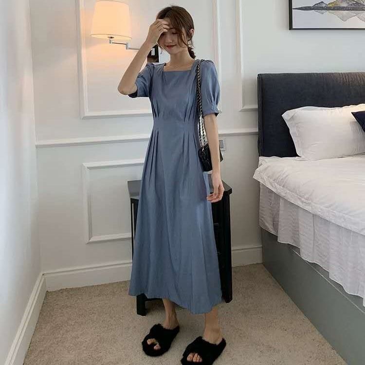 Mori female white square collar sleeve puffed temperament slim mid-knee skirt | BigBuy360 - bigbuy360.vn