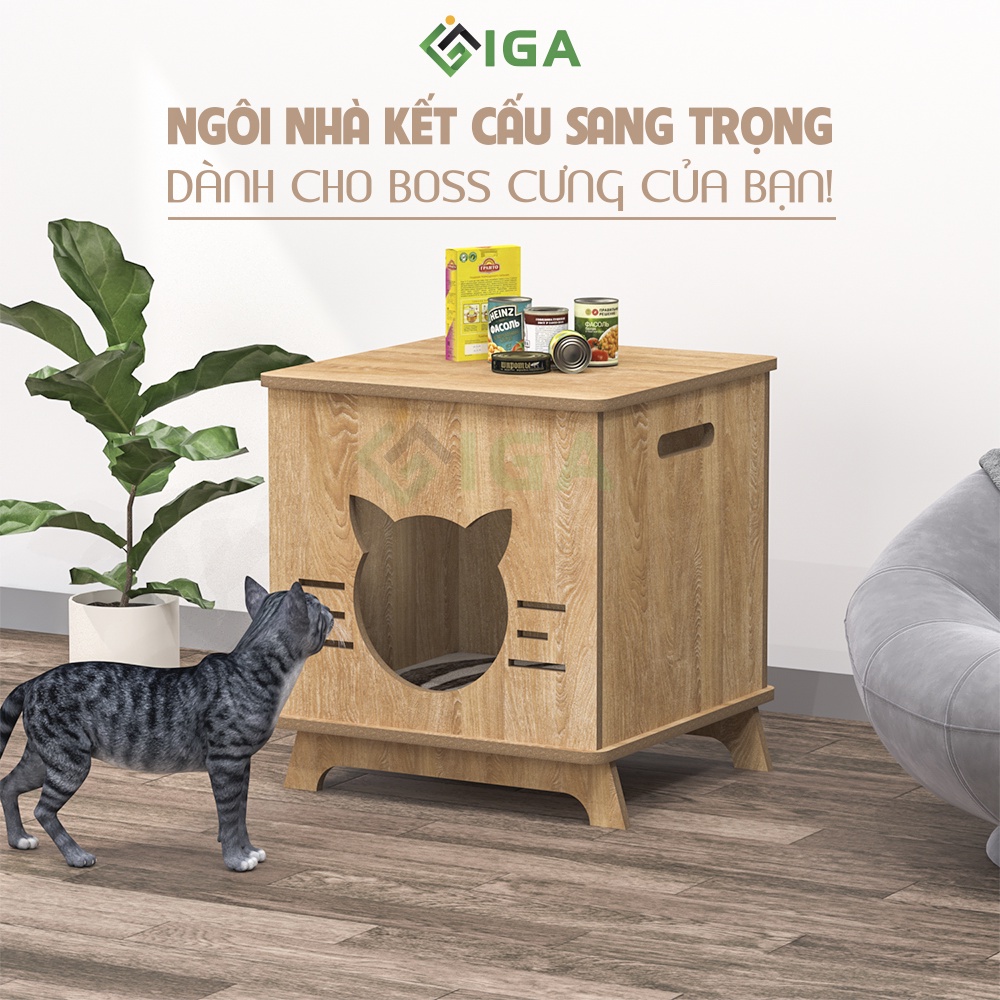 Nhà chuồng gỗ tivi cho mèo chó size lớn nhiều mẫu cửa dễ dàng làm sạch decor phòng IGA