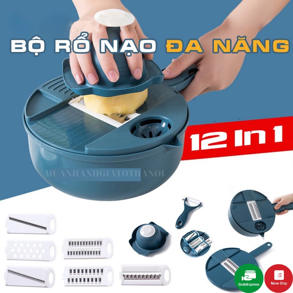 Bộ Nạo Rau Củ Đa Năng Kèm Rổ Đựng Có Tay Cầm 12 Chi Tiết, Bộ Nạo Rau Củ Đa Năng Vô Cùng Tiện Lợi Cho Nhà Bếp