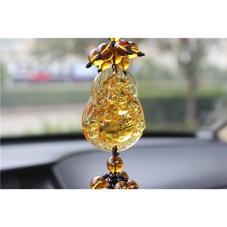 🍁𝐅𝐑𝐄𝐄𝐒𝐇𝐈𝐏🍁 Dây Treo Ô Tô Phong Thủy Tượng Phật Di Lặc Đá Vàng - Khánh Treo Xe Ô Tô Phật Di Lặc Đá Vàng