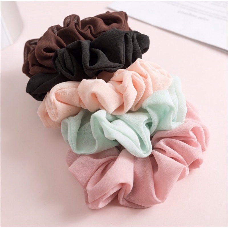 Dây cột tóc Scrunchies vải lụa trơn co giãn màu ngọt ngào cho nữ