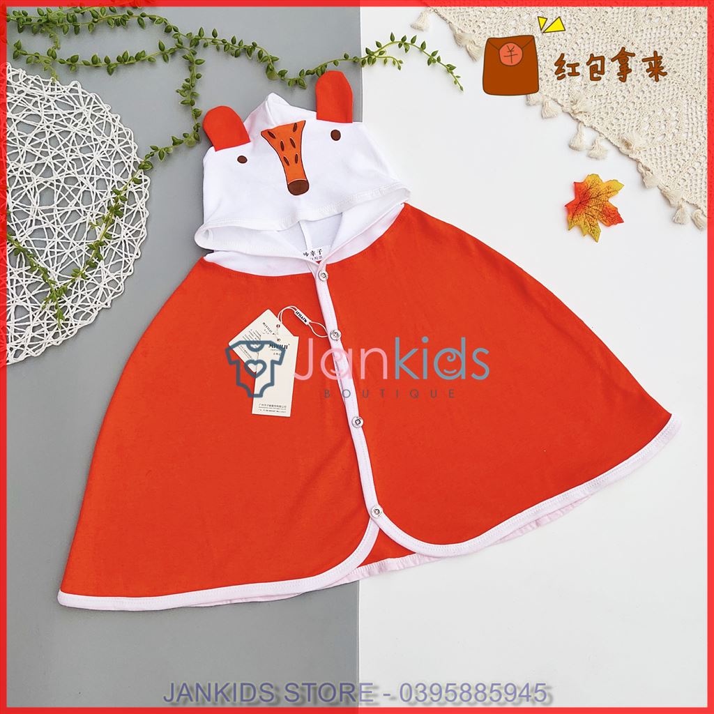Áo choàng hình thú 100% cotton che nắng, chắn gió cho bé trai, bé gái từ 8-18kg, áo choàng nắng cho bé