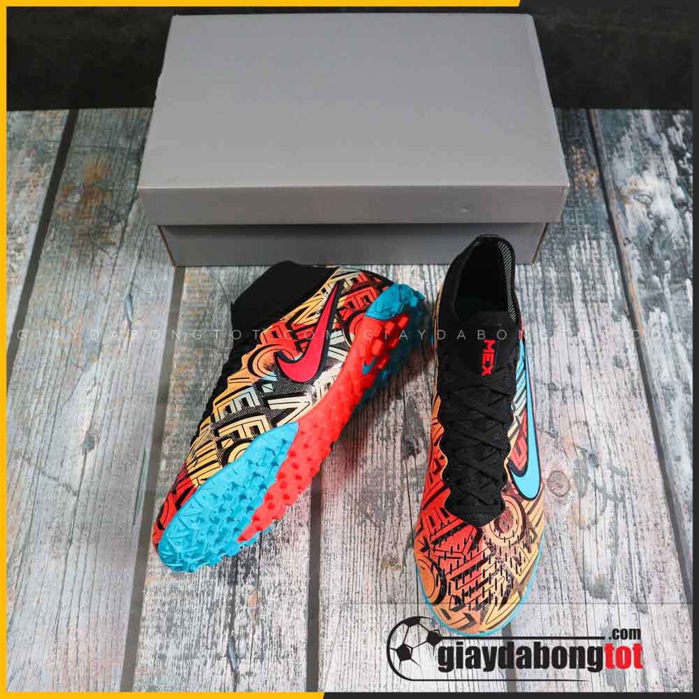 Giày đá banh cổ cao Mercurial Superfly 7 Elite TF Mexico cam đen | Cổ thun ôm chân, co giãn