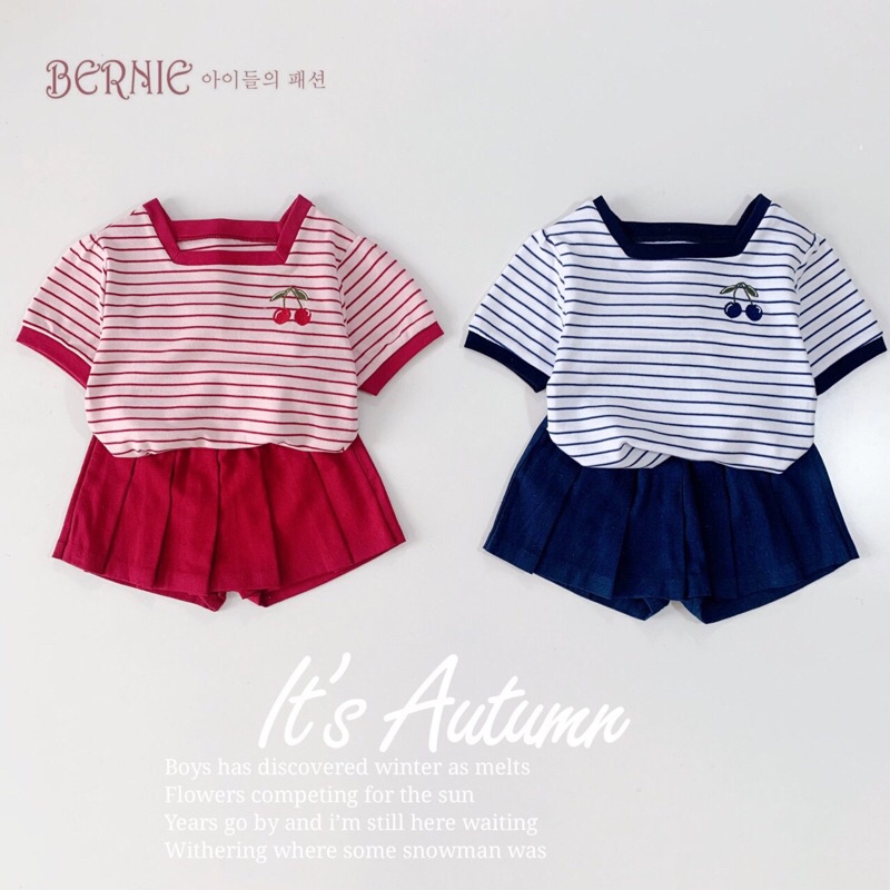 Set bộ áo cổ vuông quần váy xếp ly bé gái cực đẹp hãng Bernie
