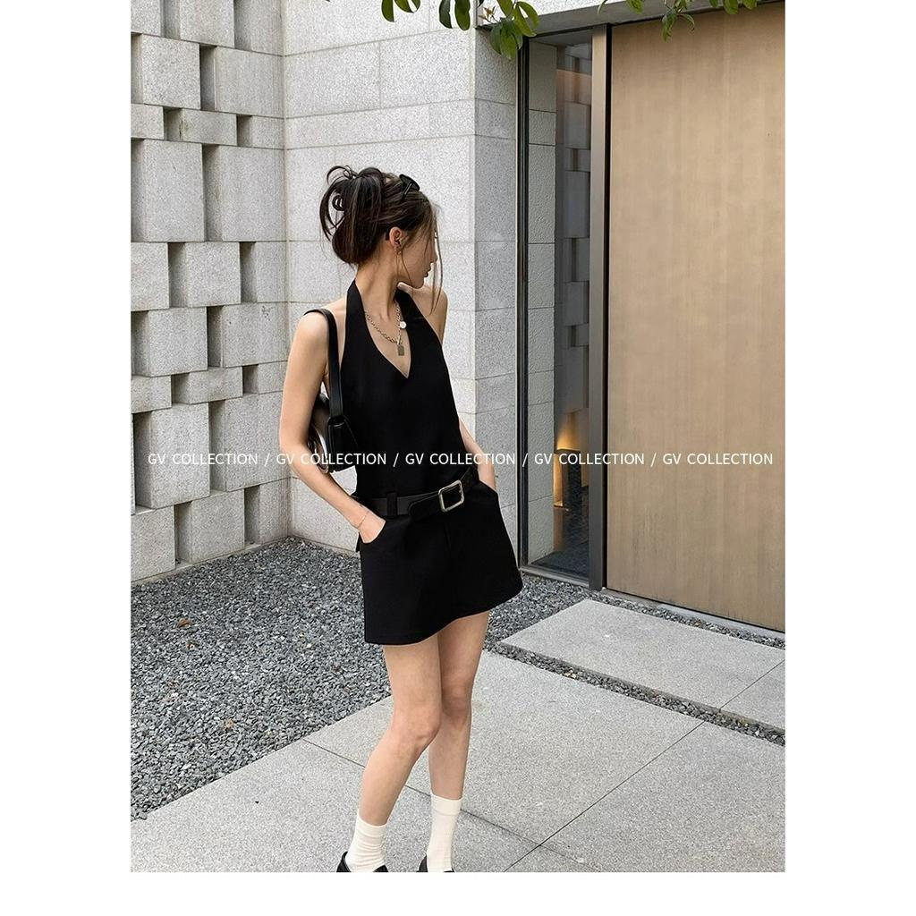 Đầm Hai Dây Mùa Hè 2023 Màu Đen Phong Cách Hàn Quốc Cho Nữ