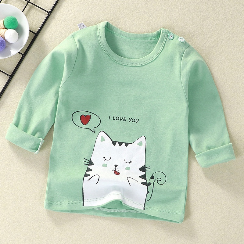 Áo thun cotton tay dài in hoạt hình thời trang Hàn Quốc phong cách thu đông cho bé 65-135cm