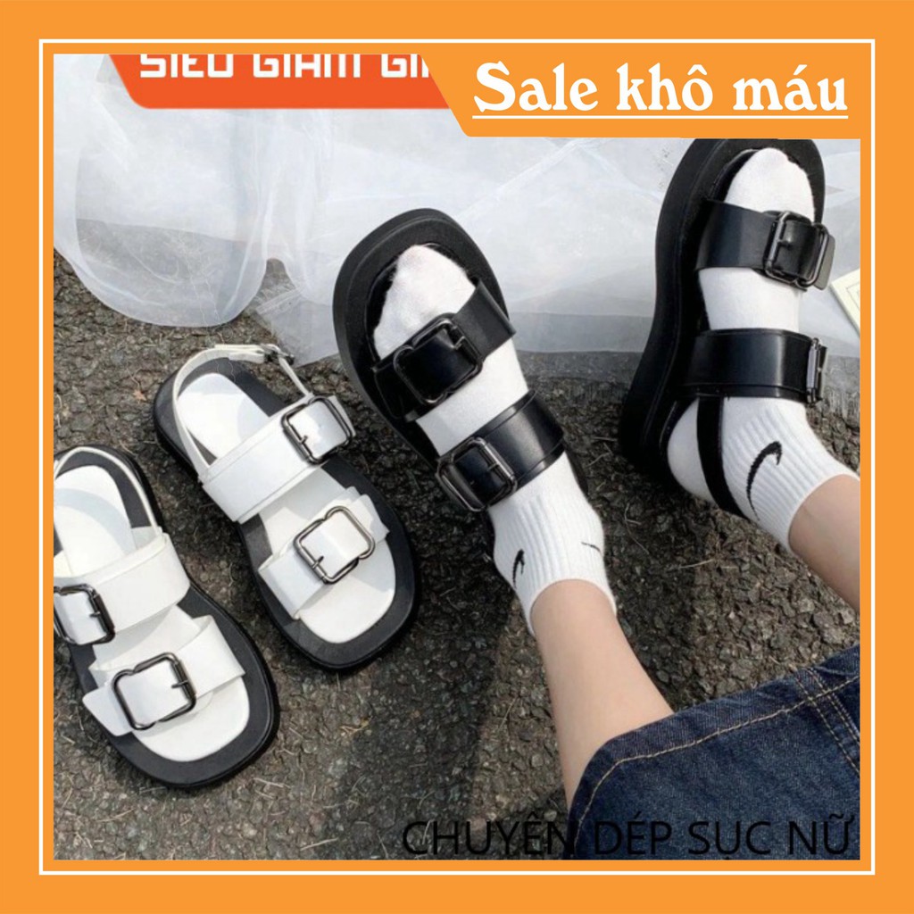 dép sandal 2 màu đen trắng ĐẾ BÁNH MỲ HAI QUAI - CÓ SẴN HÀNG