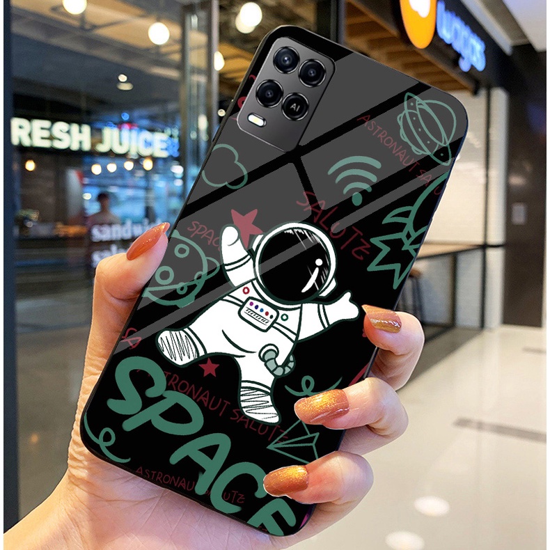 Ốp Lưng OPPO A54, A55 Ốp kính bóng cao cấp Phi Hành Gia