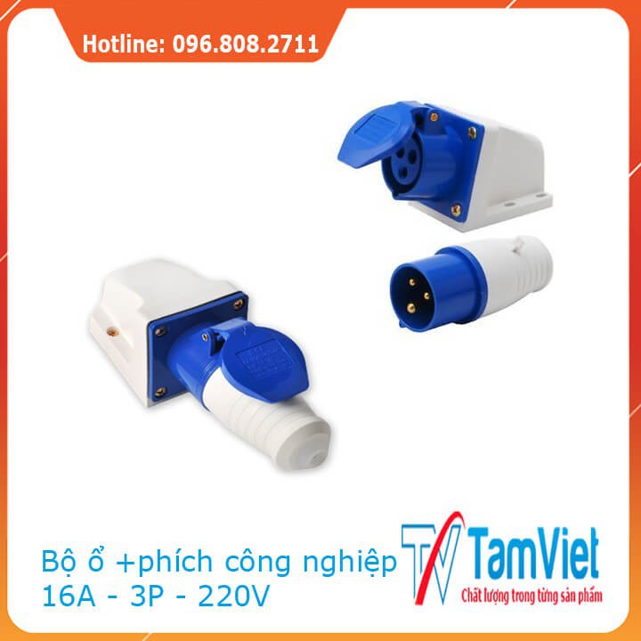 BỘ Ổ CẮM CÔNG NGHIỆP VÀ PHÍCH CẮM CÔNG NGHIỆP 1 PHA 16A 3 CHẤU TÂM VIỆT- Ổ PHÍCH CẮM ĐIỆN MÀU XANH 220V