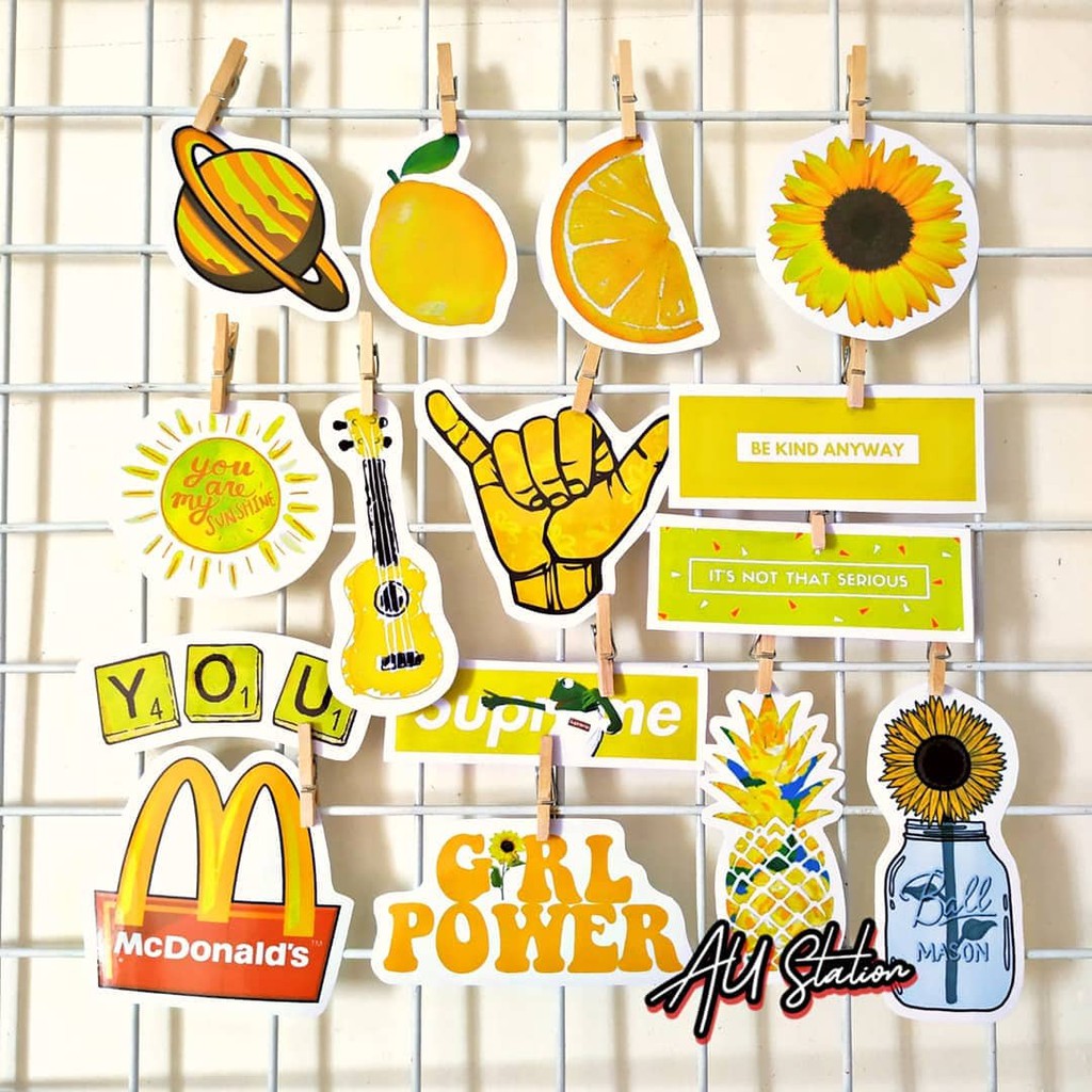 Stickers YELLOW nhựa PVC không thấm nước, dán nón bảo hiểm, laptop, điện thoại, Vali, xe