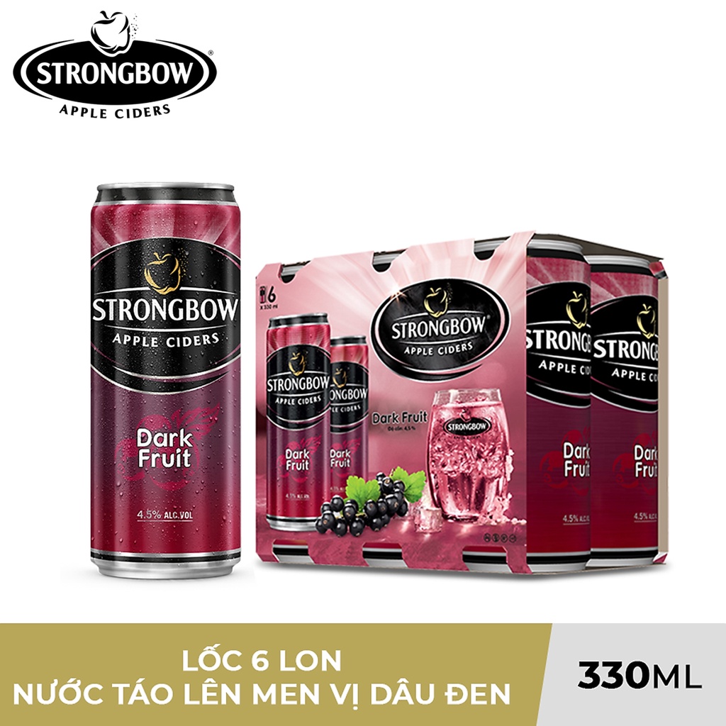 LỐC 6 LON NƯỚC TÁO LÊN MEN VỊ DÂU ĐEN DARK FRUIT STRONGBOW 330ML