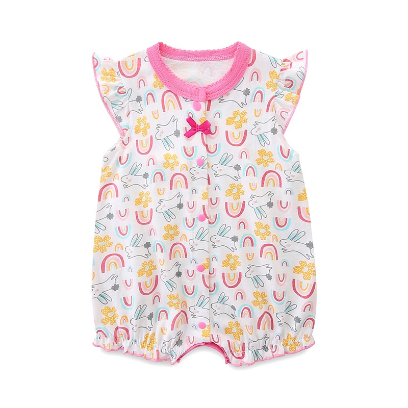 Áo Liền Quần Bằng Cotton Tay Ngắn Thời Trang Mùa Hè Cho Bé Gái Sơ Sinh 2171