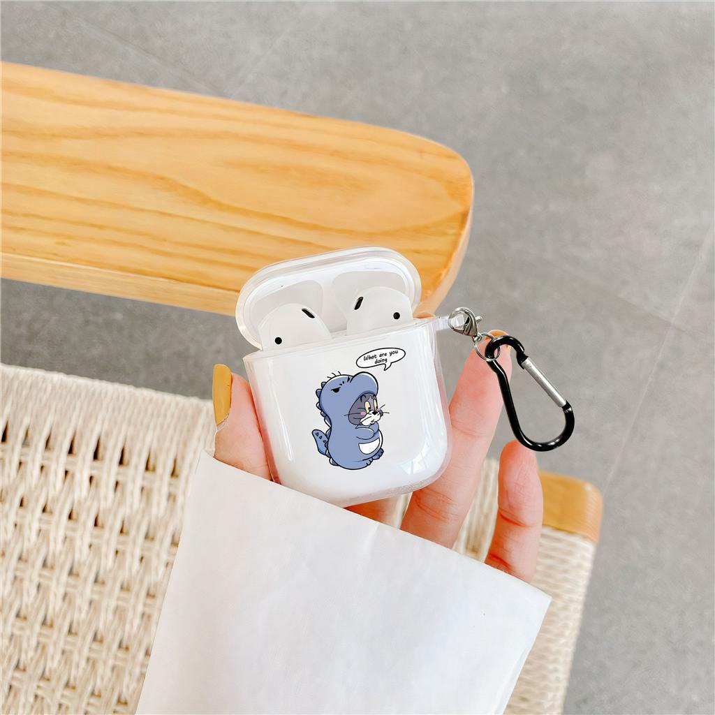 Ốp tai nghe Airpod 1 2 đôi thú cưng tom jerry vỏ bảo vệ hộp sạc tai nghe Case airpod 1 2 3 pro 2 trong suốt có móc treo