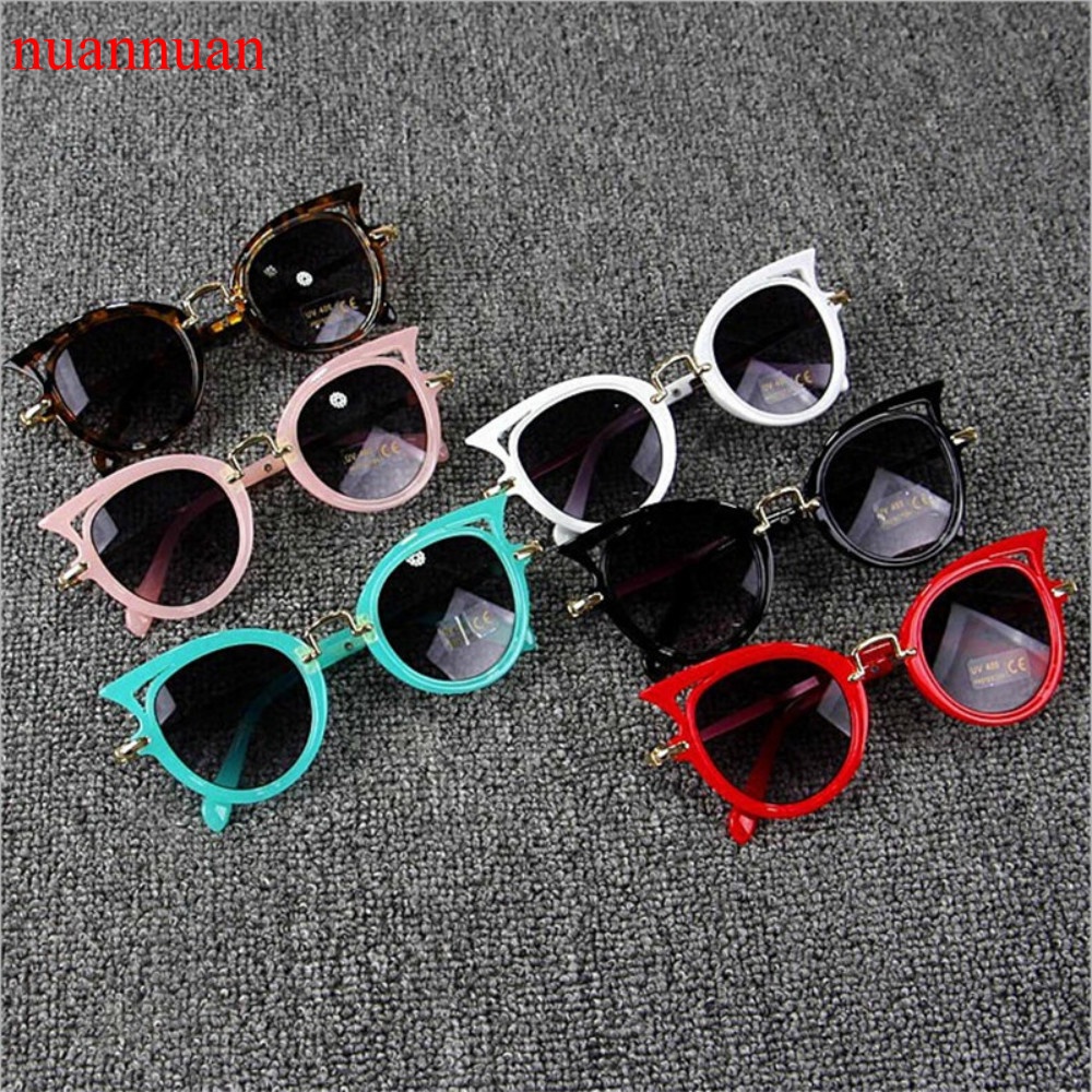Kính Mát NUANNUAN Gọng Kim Loại Tròng Kính Hình Mèo Retro Cho Bé