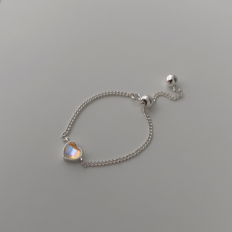 Nhẫn bạc S925 xích tim dây rút moonstone nhân tạo-Blackmeo.silver