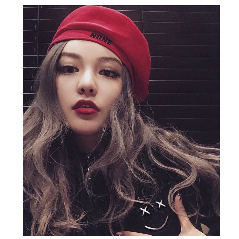 Mũ nồi, mũ beret da lộn thêu chữ None hàng dày dặn phong cách hàn quốc