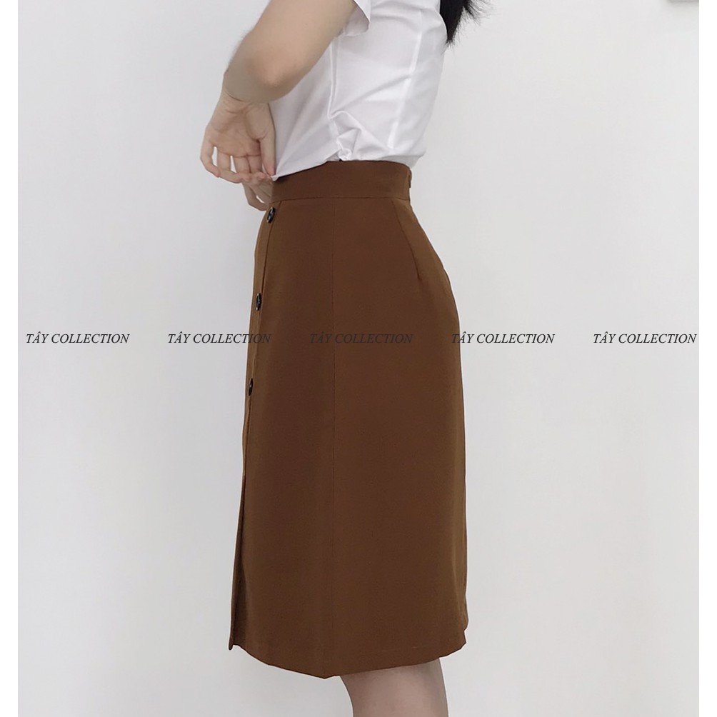 Chân váy công sở chữ A phối 6 nút xẻ tà trước Tây Collection hàng thiết kế form chuẩn mặc tôn dáng