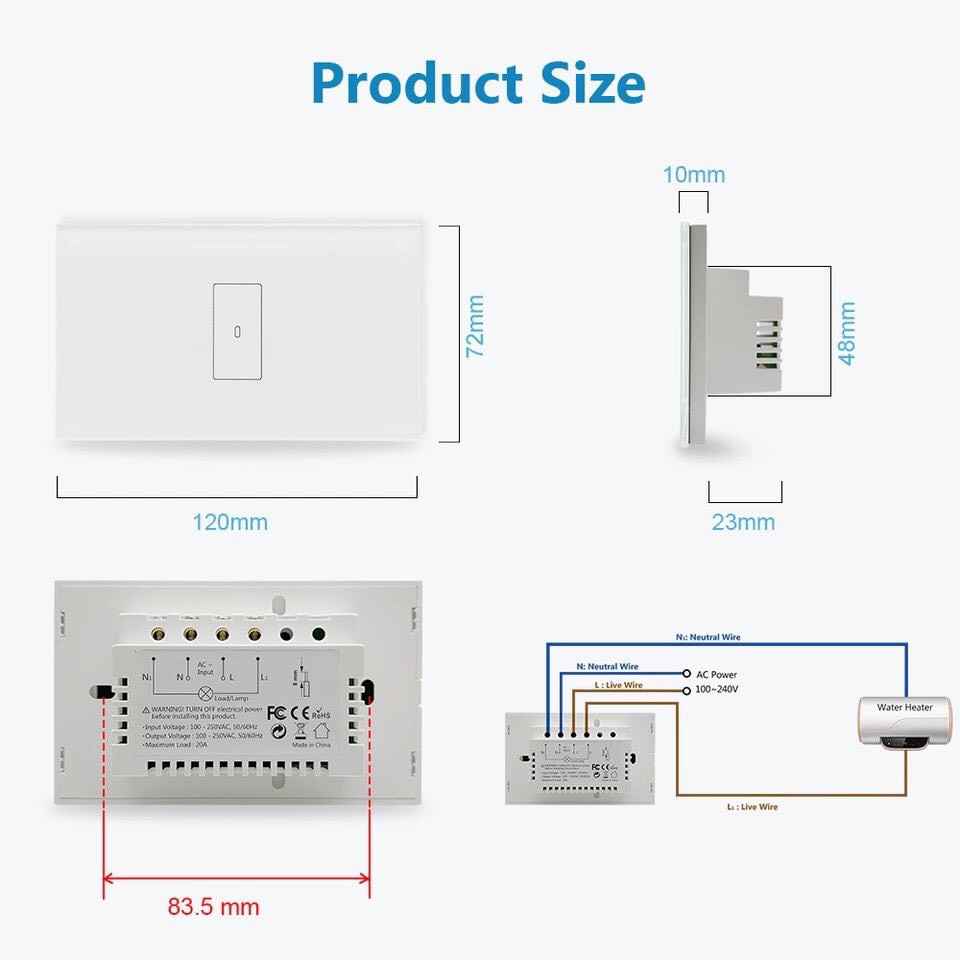 Công tắc 20A cảm ứng Bình Nóng Lạnh WIFI - TUYA.Smart life 20A