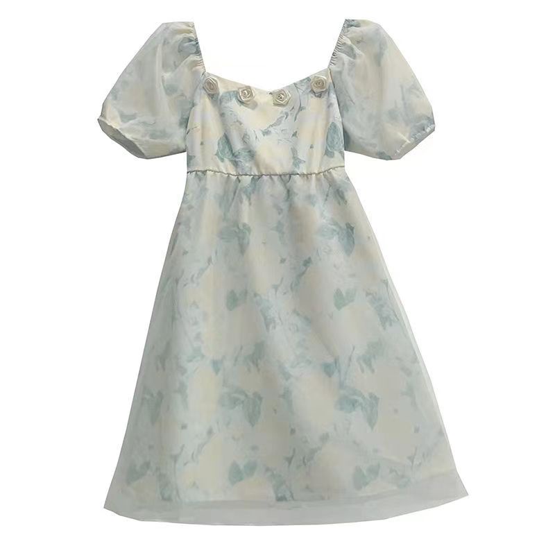 Đầm Perty tay phồng in họa tiết hoa phong cách Hàn Quốc xinh xắn cho nữ