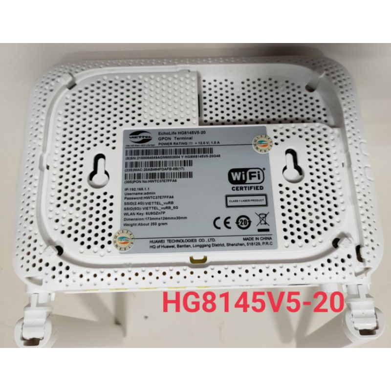 Modem GPON Viettel Huawei HG8145V5-20 phát wifi 2 băng tần, chuẩn GPON, thay modem chính, Bridge Mode hoặc Converter.