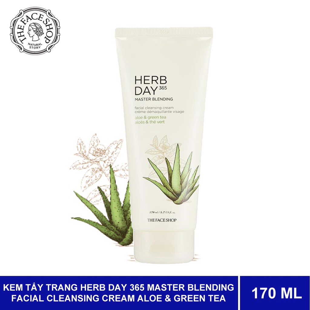 KEM TẨY TRANG HERB DAY 365 MASTER BLENDING FACIAL CLEANSING CREAM ALOE & GREEN TEA THE FACE SHOP 170ML