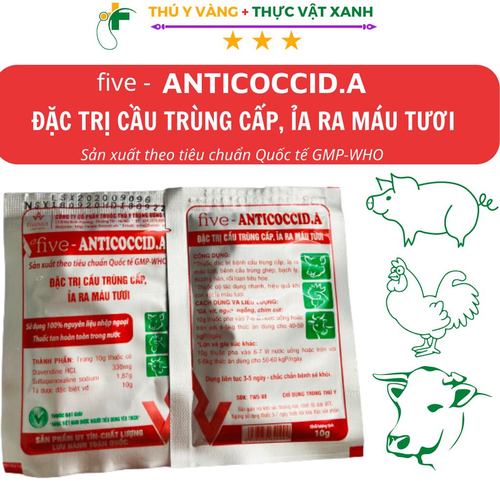 Five-anticoccid.a  Cầu trùng, phân máu tươi trên gia súc gia cầm hiệu quả cao Gói 10gr