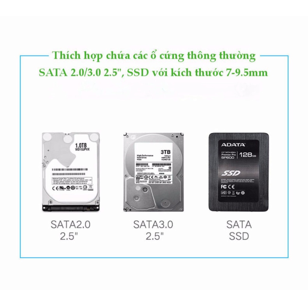 (Giảm Giá) Hộp đựng ổ cứng 2.5 inch SSD, HDD hỗ trợ 6TB, chuẩn SATA UGREEN US221 vỏ nhựa ABS - Hàng chính hãng