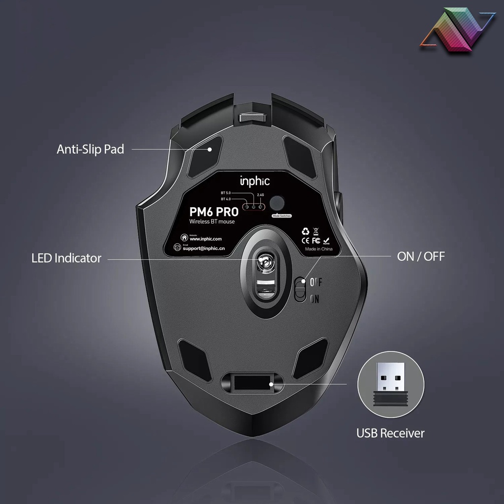 Chuột Không Dây Bluetooth Pin Sạc inphic PM6 - Bấm Siêu Êm cho máy tính - Hàng Chính Hãng