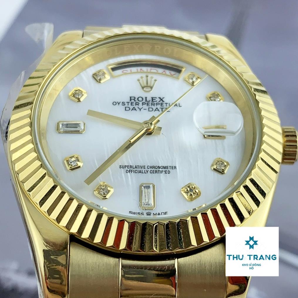 Đồng hồ nam Rolex đồng hồ cơ Automatic Rolex classic 2 lịch mặt KHẢM TRAI dây VÀNG size 40-41mm