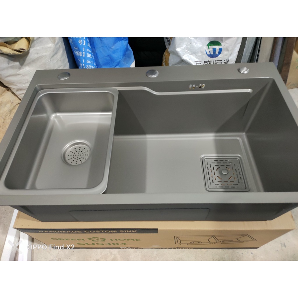 Bồn chậu rửa chén bát inox 304 1 hố lớn NaNo bạc xám 78x46 dày 3.5 ly ...