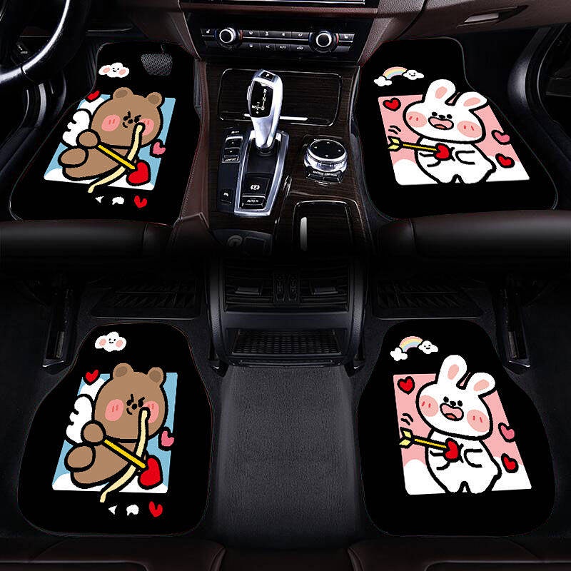 Thảm để chân da lộn chống trơn trượt trên ô tô hình hoạt hình dễ thương đa năng dễ vệ sinh
