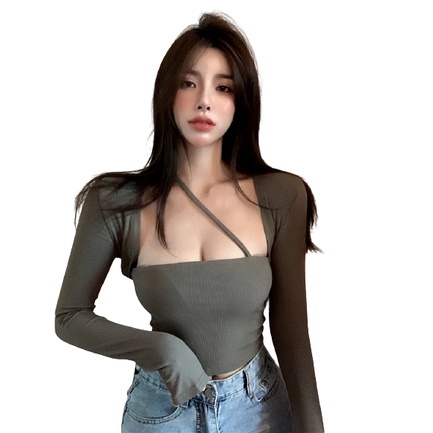 QKOOLE  Áo thun dài tay cổ lọ phong cách Hàn Quốc quyến rũ cho nữ