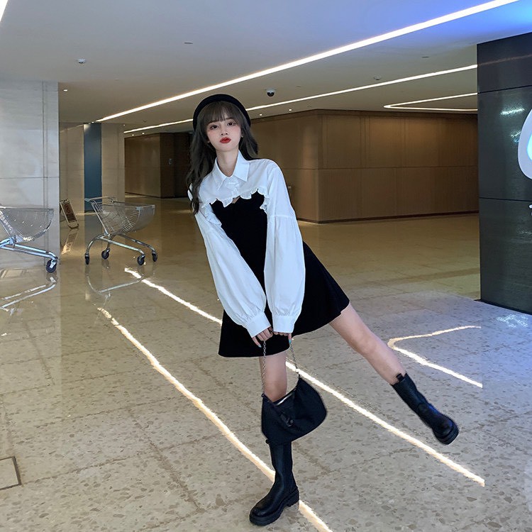 Set váy nửa sơ mi KA Closet gồm váy và áo croptop sơ mi, váy chất umi, áo chất von lụa mềm, mịn, mặc được 2 kiểu | BigBuy360 - bigbuy360.vn