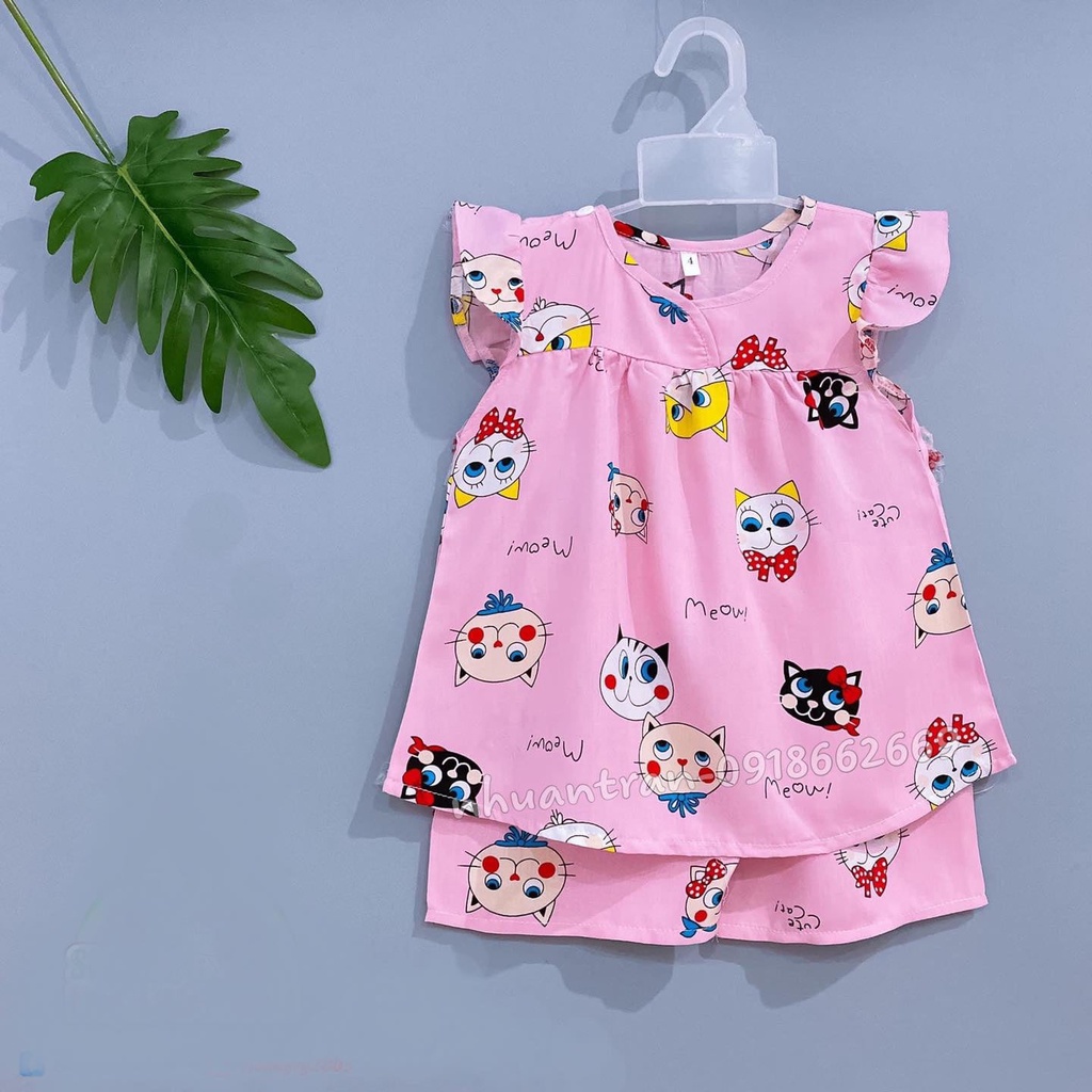 Bộ bé gái (cài khuy vai), vải lanh(Tole) loại 1 size cho bé 5-20 kg