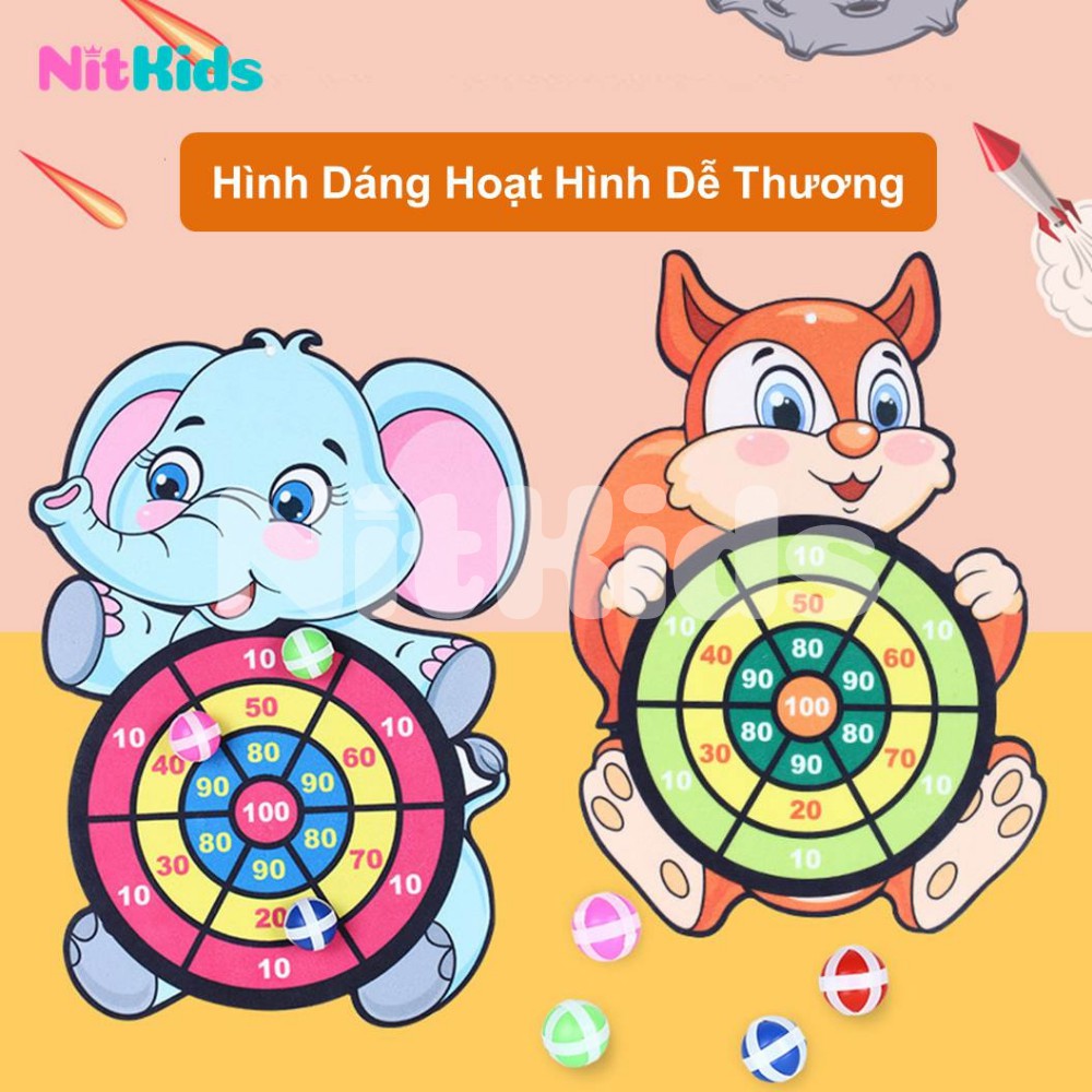 Bảng Ném Bóng Dính, Đồ Chơi Phi Tiêu Nitkids Cho Bé, Hình Con Vật Dễ Thương, Trò Chơi Giải Trí, Vận Động