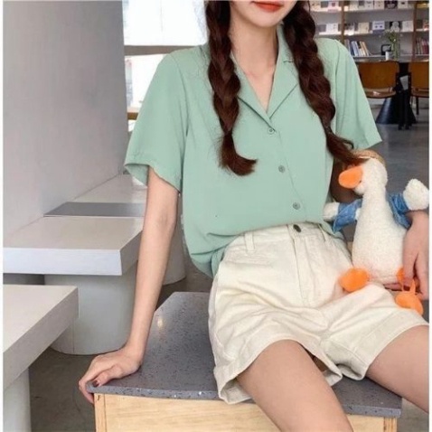 Áo sơ mi tay ngắn nam nữ form rộng, sơ mi cộc tay unisex Hàn Quốc, chất vải lụa dãn Chely_fashion
