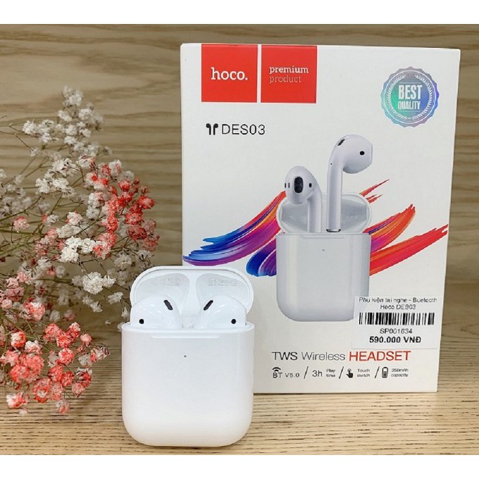 Tai Nghe Bluetooth TWS Hoco DES03 - Định Vị, Đổi Tên ,Nghe Nhạc Liên Tục Lên Đến 5 giờ, Bluetooth 5.0 - Bảo Hành 6 Tháng