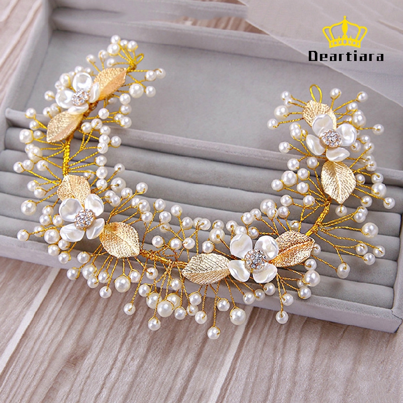 Băng đô hoa cài tóc đính ngọc trai xinh xắn dành cho nữ